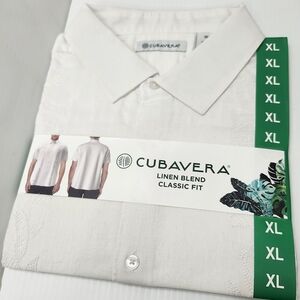 Cubavera Men's Classic Brilliant White Linen Blend Shirt Camp Tropical XL